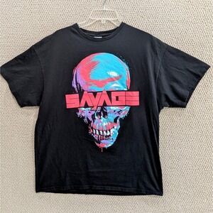 Savage Skull T-Shirt Size XL Black Multicolor‎ Graphic Streetwear